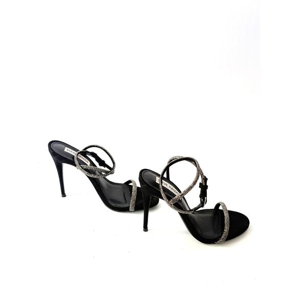 Steve Madden Black Velvet Rhinestone Stilhetto Heels Strappy Glittery Size 7.5 - Picture 4 of 7